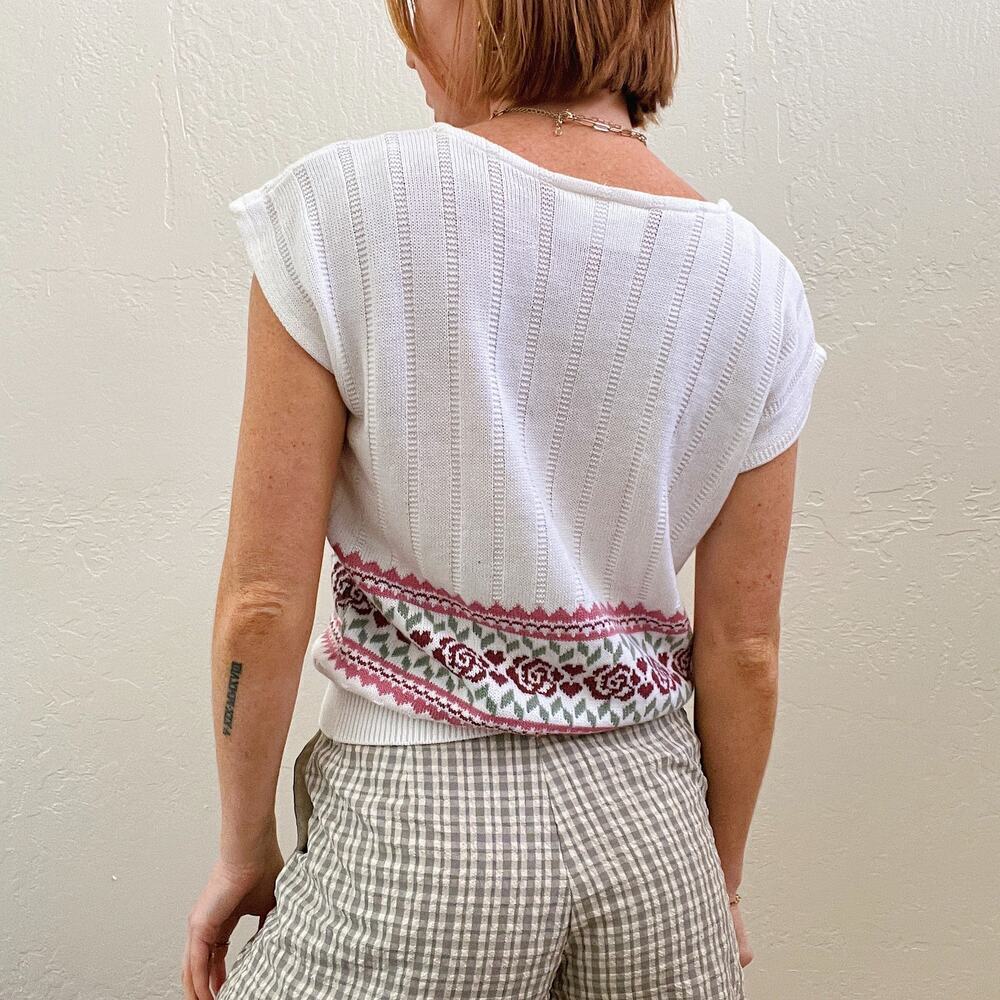 Vintage 1990's White Ribbed Knit Cottagecore Top - Picture 3 of 6